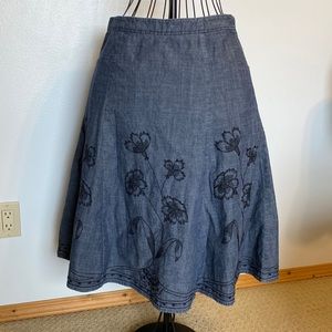 J Jill Womens Skirt, Denim A-line with Embroidery, Size 10 #119